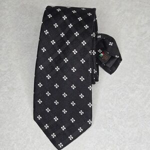 Serica Made in Italy Silk Necktie Black & White Diamond Pattern Formal Career